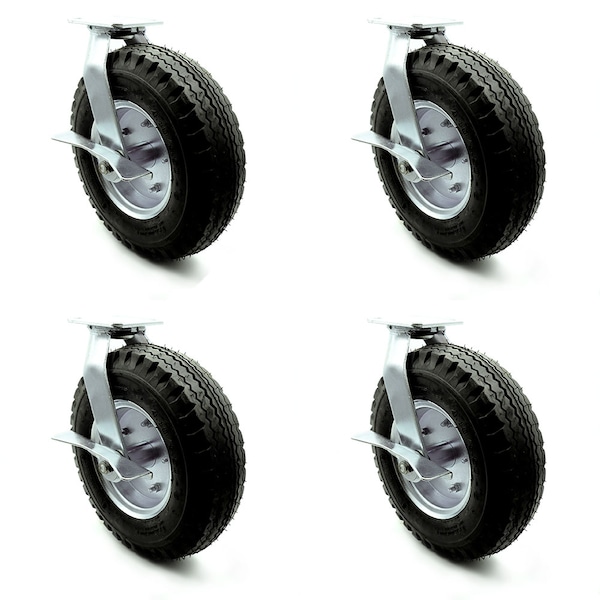 12 Inch Black Pneumatic Wheel Swivel Casters with Brakes Set